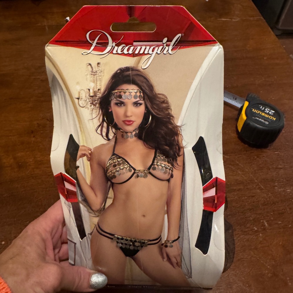 Dreamgrl Desert Dancer Lingerie Set Black Gold Coins Cape Costume Sexy Halloween